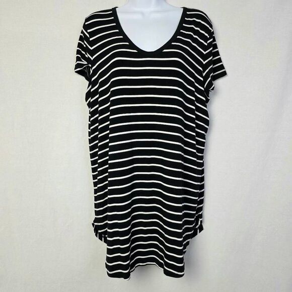 Old Navy Luxe Large Black White Stripe Tunic Tee Women’s L Tall - Picture 1 of 6
